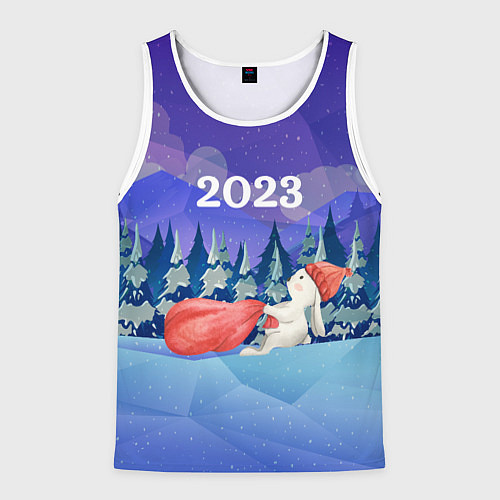 Мужская майка без рукавов Белый зайка и мешок подарков / 3D-Белый – фото 1