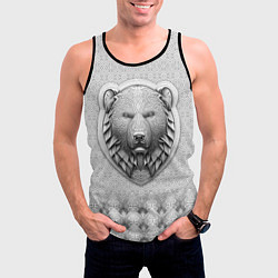 Майка-безрукавка мужская Медведь чёрно-белый барельеф с этническим орнамент, цвет: 3D-черный — фото 2