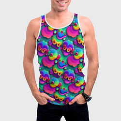 Майка-безрукавка мужская Паттерн Маленькие Монстры неон, цвет: 3D-белый — фото 2
