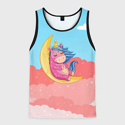 Майка-безрукавка мужская Единорог на месяце, цвет: 3D-черный