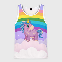 Майка-безрукавка мужская Единорог на фоне радуги, цвет: 3D-белый