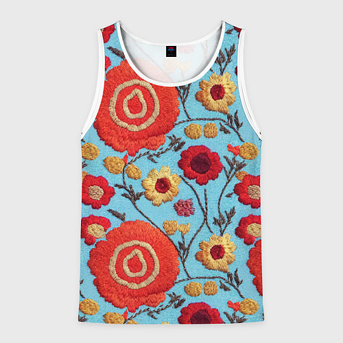 Мужская майка без рукавов Эффект вышивки маки / 3D-Белый – фото 1