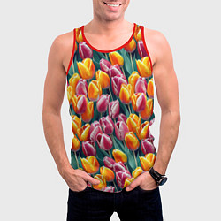 Майка-безрукавка мужская Роскошные тюльпаны, цвет: 3D-красный — фото 2
