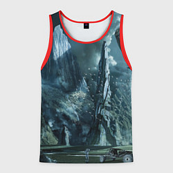 Майка-безрукавка мужская Сай-фай тёмные горы и корабль, цвет: 3D-красный