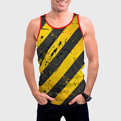 Майка-безрукавка мужская WARNING - желто-черные полосы, цвет: 3D-красный — фото 2