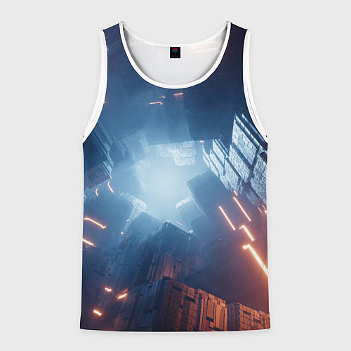 Мужская майка без рукавов Множество неоновых блоков во тьме и туман / 3D-Белый – фото 1