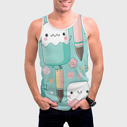 Майка-безрукавка мужская Милые предметы с лицами, цвет: 3D-белый — фото 2