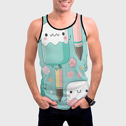 Майка-безрукавка мужская Милые предметы с лицами, цвет: 3D-черный — фото 2