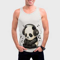 Майка-безрукавка мужская Милая панда в наушниках, цвет: 3D-белый — фото 2