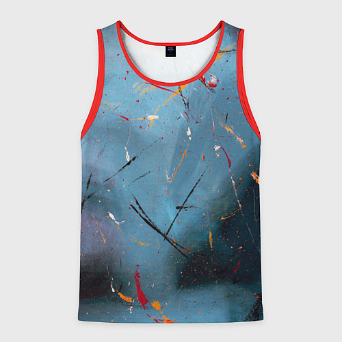 Мужская майка без рукавов Тёмно-синий абстрактный туман и краски / 3D-Красный – фото 1