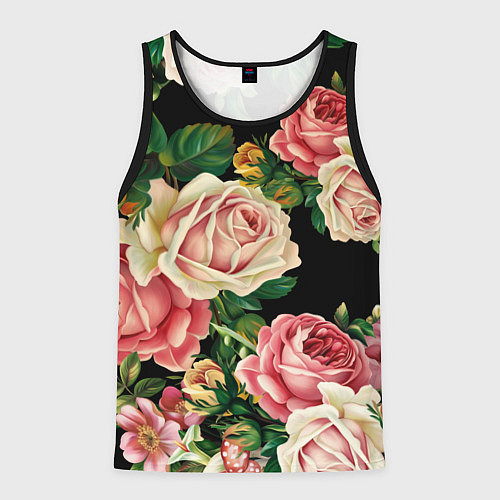 Мужская майка без рукавов Цветы на черном фоне / 3D-Черный – фото 1