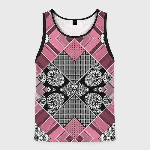 Мужская майка без рукавов Геометрический розово-черный с белым узор / 3D-Черный – фото 1