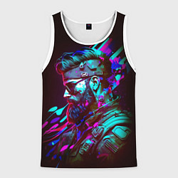 Майка-безрукавка мужская Мужчина с бородой в стиле киберпанк, цвет: 3D-белый