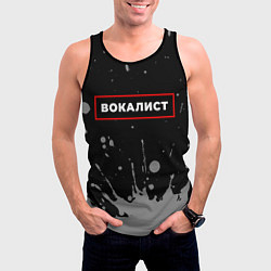 Майка-безрукавка мужская Вокалист - в красной рамке на темном, цвет: 3D-черный — фото 2