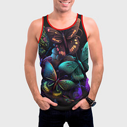 Майка-безрукавка мужская Разные неоновые бабочки, цвет: 3D-красный — фото 2