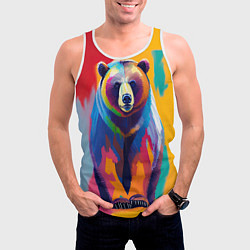 Майка-безрукавка мужская Медведь красочный, цвет: 3D-белый — фото 2