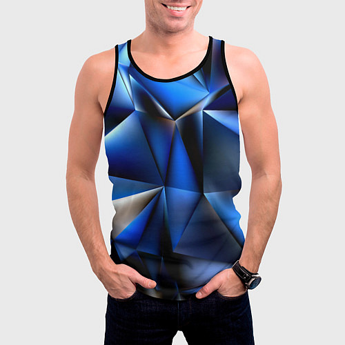 Мужская майка без рукавов Polygon blue abstract / 3D-Черный – фото 3