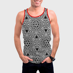 Майка-безрукавка мужская Паттерн из чёрно-белого множества треугольников, цвет: 3D-красный — фото 2