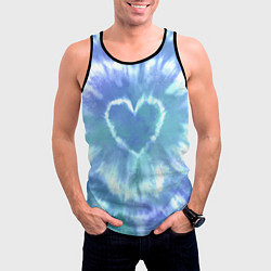Майка-безрукавка мужская Сердце - тай-дай - голубой, цвет: 3D-черный — фото 2