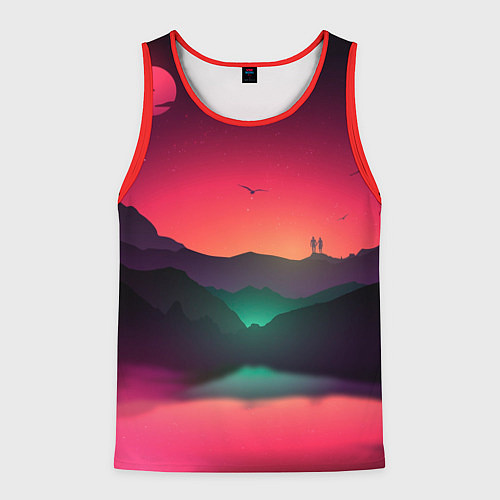 Мужская майка без рукавов Неоновая природа / 3D-Красный – фото 1