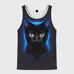 Майка-безрукавка мужская Черный кот на фоне созвездий, цвет: 3D-белый