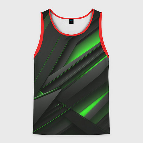 Мужская майка без рукавов Черно-зеленые объемные полосы / 3D-Красный – фото 1