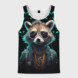 Мужская майка без рукавов Енот в стиле киберпанк