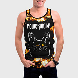 Майка-безрукавка мужская Powerwolf рок кот и огонь, цвет: 3D-черный — фото 2