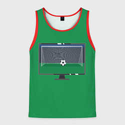 Майка-безрукавка мужская Футбольный мяч и ворота на экране монитора, цвет: 3D-красный