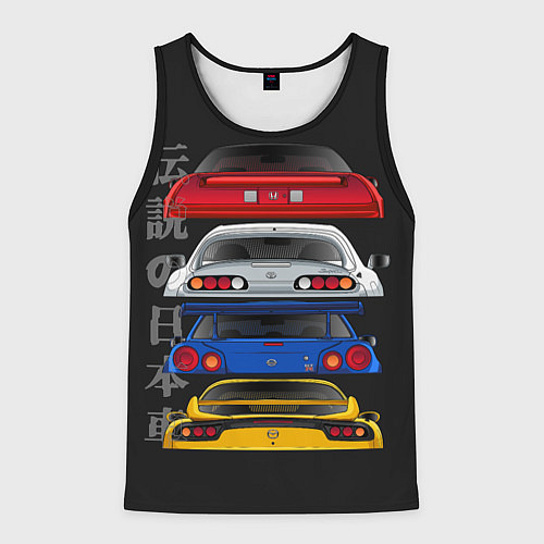 Мужская майка без рукавов Тойота, Ниссан, Хонда, Скайлайн / 3D-Черный – фото 1