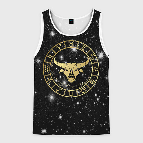 Мужская майка без рукавов Телец золотой на звездном небе / 3D-Белый – фото 1