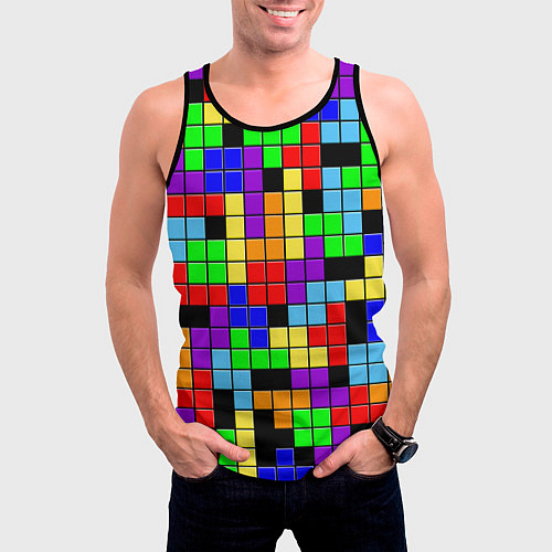 Мужская майка без рукавов Тетрис цветные блоки / 3D-Черный – фото 3