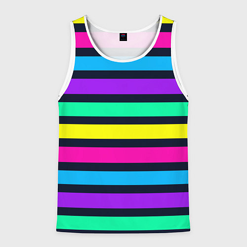 Мужская майка без рукавов Неоновые полосы на черном фоне / 3D-Белый – фото 1