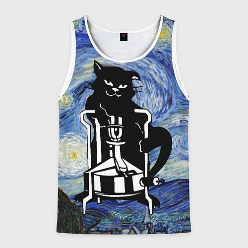Мужская майка без рукавов Кот Бегемот на примусе в Звездной ночи / 3D-Белый – фото 1