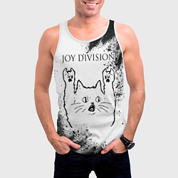 Майка-безрукавка мужская Joy Division рок кот на светлом фоне, цвет: 3D-белый — фото 2