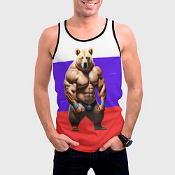 Майка-безрукавка мужская Накаченный медведь на Российском флаге, цвет: 3D-черный — фото 2