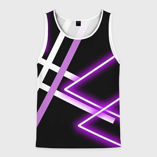 Мужская майка без рукавов Фиолетовые полоски с неоном / 3D-Белый – фото 1