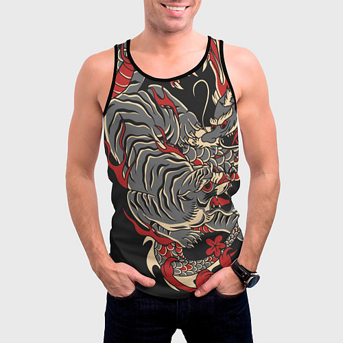 Мужская майка без рукавов Борьба тигра с драконом / 3D-Черный – фото 3
