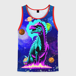 Мужская майка без рукавов Динозавр в космосе - неоновое свечение