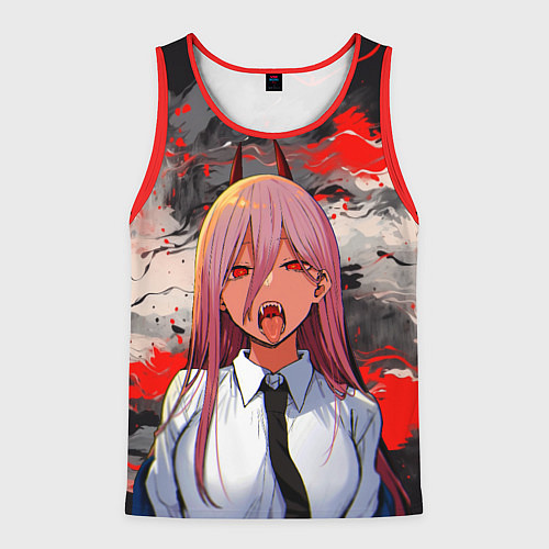 Мужская майка без рукавов Демон Пауэр - Человек бензопила / 3D-Красный – фото 1