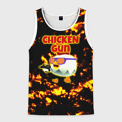 Мужская майка без рукавов Chicken Gun на фоне огня / 3D-Белый – фото 1
