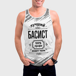 Майка-безрукавка мужская Лучший басист: 100% профи, знает толк, цвет: 3D-белый — фото 2