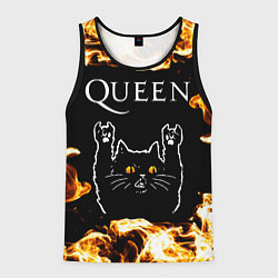 Майка-безрукавка мужская Queen рок кот и огонь, цвет: 3D-черный