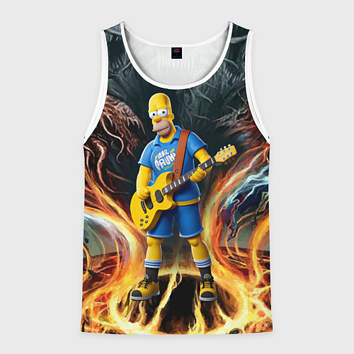 Мужская майка без рукавов Гомер Симпсон играет на гитаре / 3D-Белый – фото 1