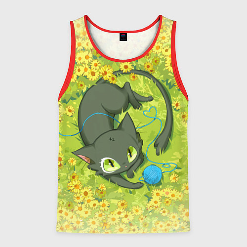 Мужская майка без рукавов Судзумэ закрывающая двери: котик с клубком / 3D-Красный – фото 1