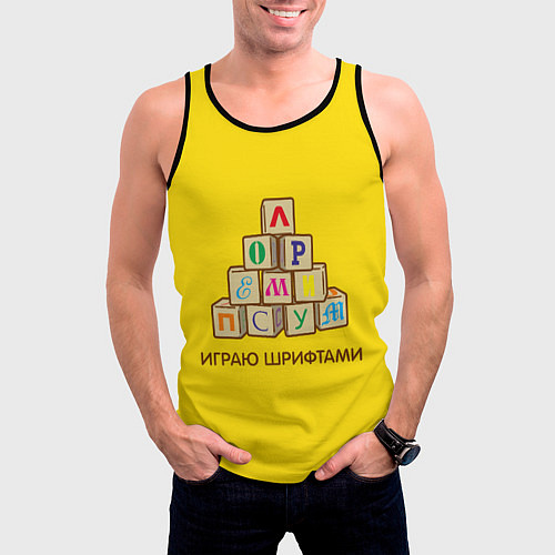 Мужская майка без рукавов Кубики с буквами - играю шрифтами / 3D-Черный – фото 3