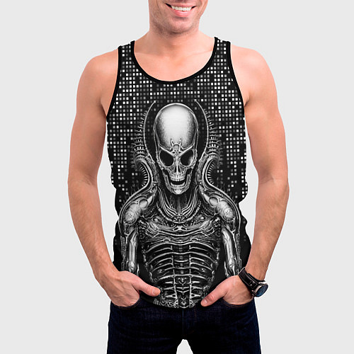 Мужская майка без рукавов Скелет пришельца / 3D-Черный – фото 3