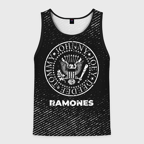 Мужская майка без рукавов Ramones с потертостями на темном фоне / 3D-Черный – фото 1