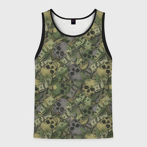 Мужская майка без рукавов Камуфляж с черепами и долларами / 3D-Черный – фото 1