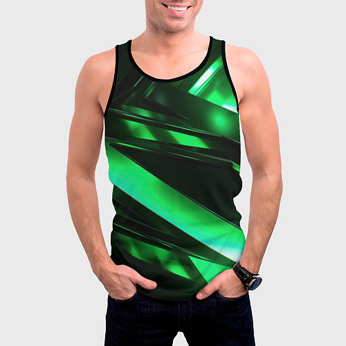 Мужская майка без рукавов Зеленая неоновая абстракция / 3D-Черный – фото 3